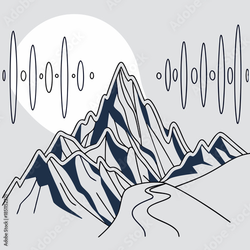 Serene mountain landscape with sound waves