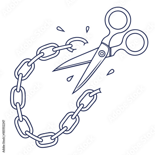 Scissors cutting a chain