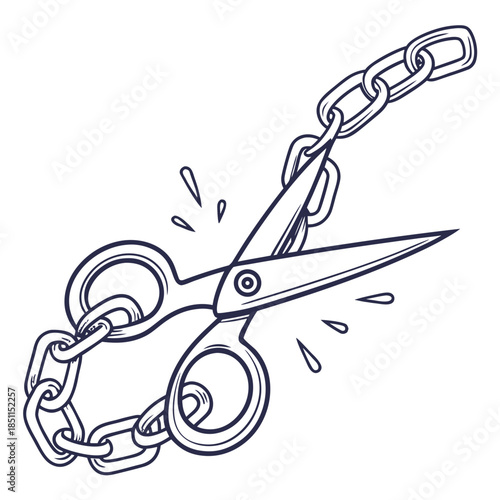Scissors cutting a chain