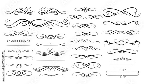 Vintage calligraphic chapter dividers and ornamental flourishes vector decoration set
