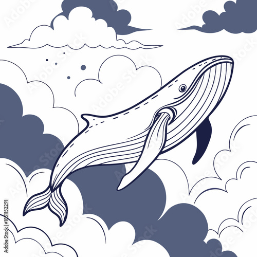 Whale leaping among clouds