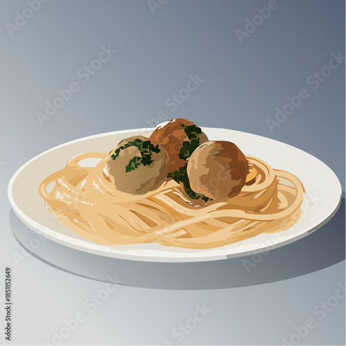 Illustration of Italian Food with Pizza Slices and Lasagna on Rustic Wooden Table