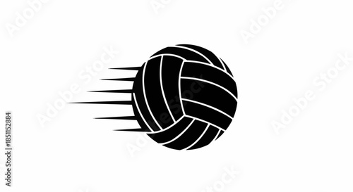 Dynamic Volleyball with Motion Speed Lines, Fast Sports Action Icon, Minimalist Black Vector Illustration Representing Power, Movement, Competition and Athletic Energy