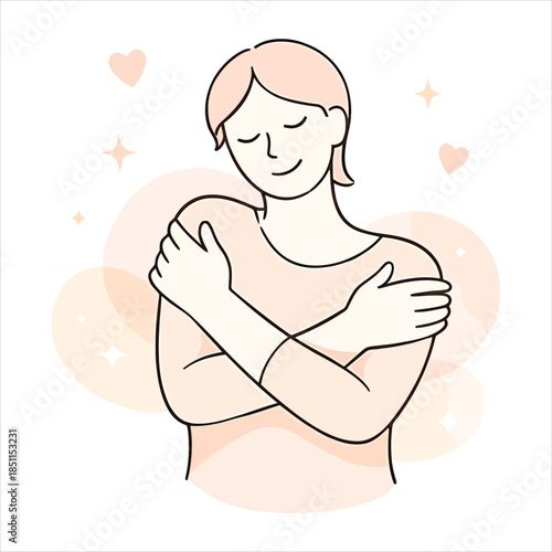Self Love & Self Care (Minimal Pastel Line Art Hug Illustration)