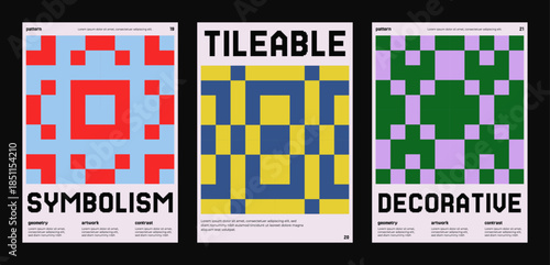 Tileable abstract pixel pattern with geometric symbolic shapes