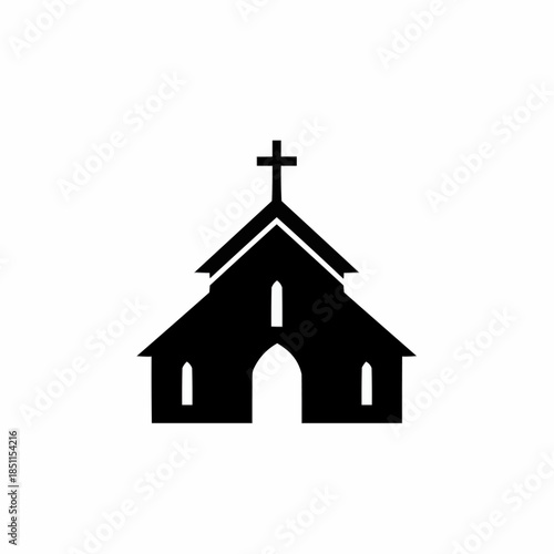 Minimal Christian Church Icon Vector with Cross on Steeple, Simple Religious Building Silhouette Symbol for Faith, Worship, Christianity, Architecture and Spiritual Concepts
