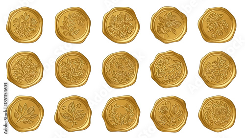 Folk Floral Wax Seal Vector Set Elegant Wedding Envelope Elements