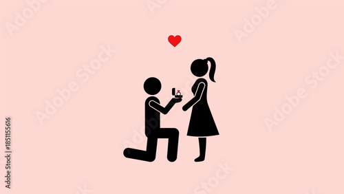 Man proposing marriage to woman with engagement ring, romantic love concept illustration.