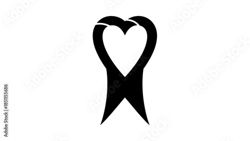 Black ribbon shaped like a heart, symbolizing support and awareness for various causes, on a white background.