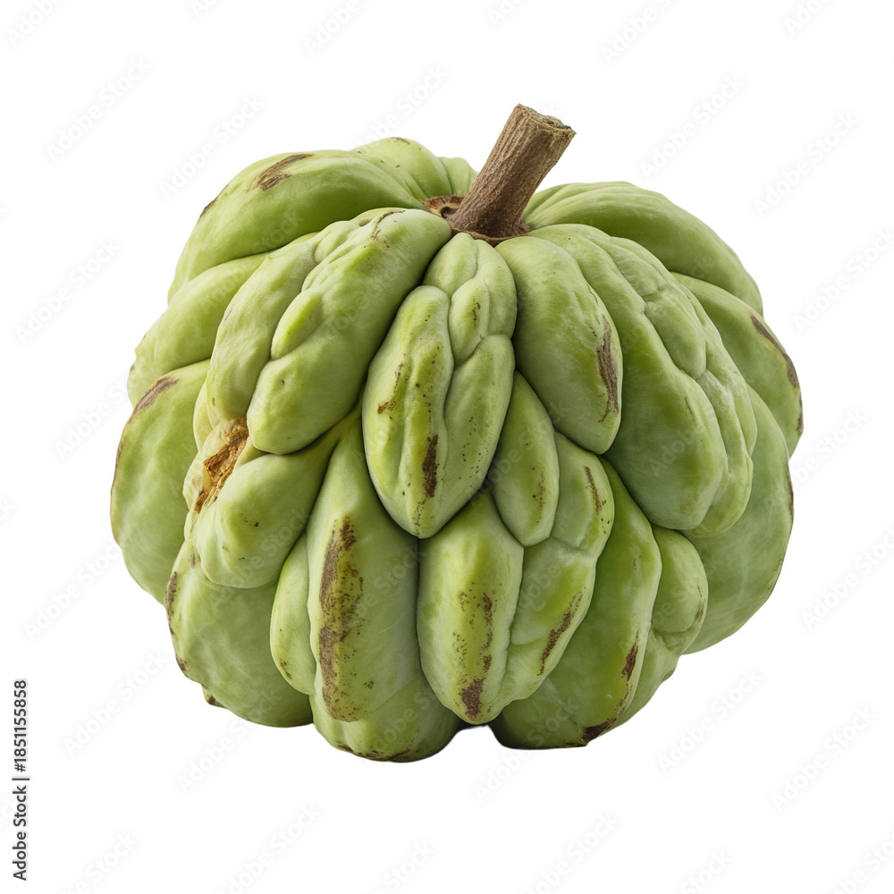 Fototapeta premium Fresh Whole Green Custard Apple or Sugar Apple Fruit Isolated on White Background