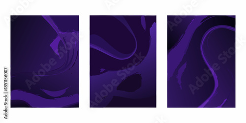 Abstract purple marble texture triptych wall art with flowing patterns