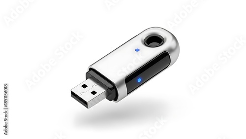 Silver Metallic USB Flash Drive with Blue Activity Indicator Lights

