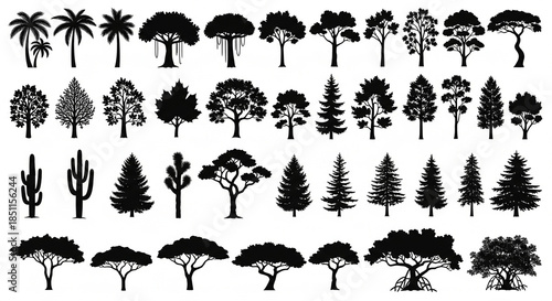 Watercolor Spring Landscape Botanical Vector Set Side Elevation Isolated on White