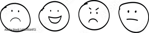Face emoji icon set. Hand drawn doodle sketch style happy, angry, sad mood face emoticon background. Funny cartoon characters smile, wink, kiss emoji. Cute circle emotion 
