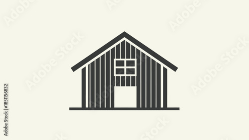 Simple black and white icon of a house with a window and door on a light background.