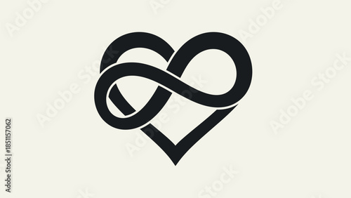 Black heart shape combined with an infinity symbol, representing eternal love and passion on a light background.