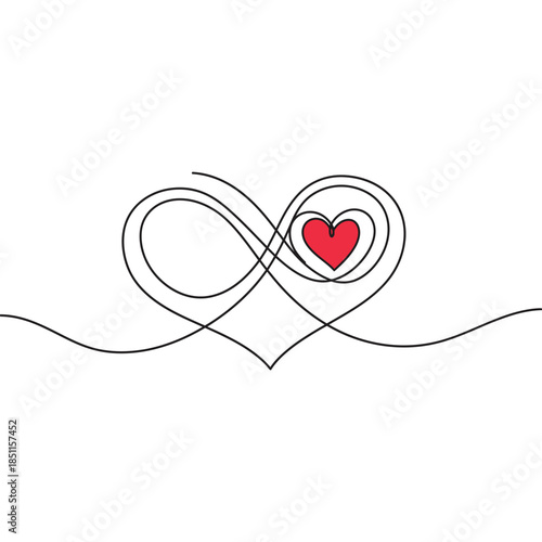 Infinity Heart Symbol with Red Heart - Elegant Minimalistic Design Representing Eternal Love, Unity, and Endless Affection