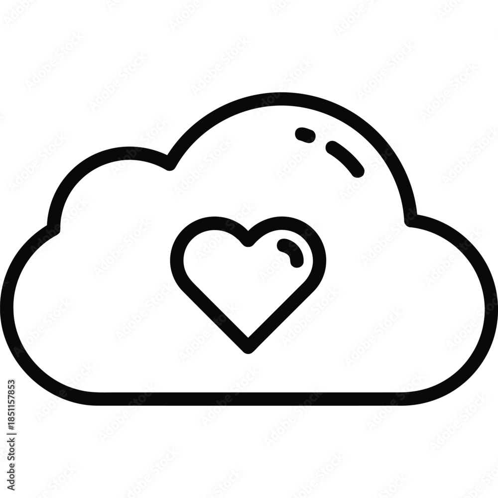 Obraz premium Hand-Drawn Cloud with Heart Icon Illustration - Symbolizing Love, Nature, and Positivity