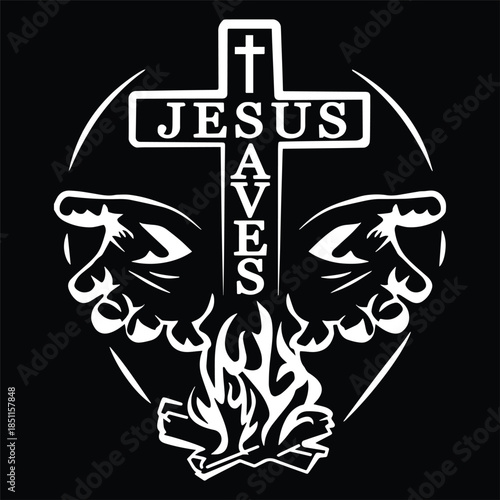Jesus Saves Cross With Praying Hands Icon