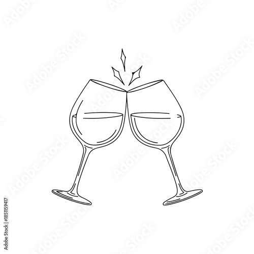 Clinking wine glasses toast isolated on transparent background
