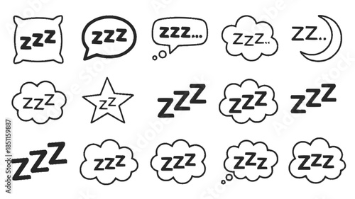 Sleepy Emoticons in Simple Black and White Line Art for Social Media and Messaging Apps