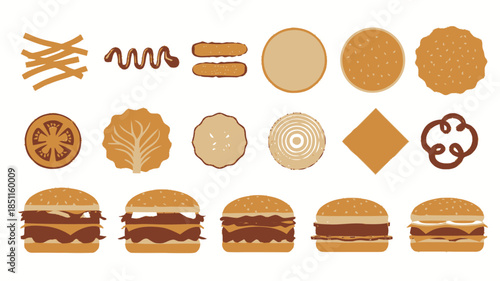Assorted Cookies and Sandwiches in Flat Design with Warm Golden Lighting on White Background for Bakery Advertising