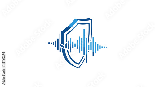 Voice Biometrics Security Icon with Shield and Sound Wave for Cybersecurity and AI Authentication