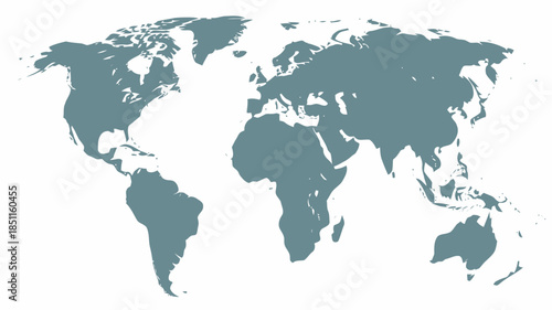 World Map Silhouette in Simple Flat Design with Blue Gray Color on White Background for Global Marketing