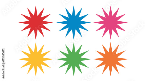 Colorful Star Shapes in Vibrant Colors on White Background for Graphic Design