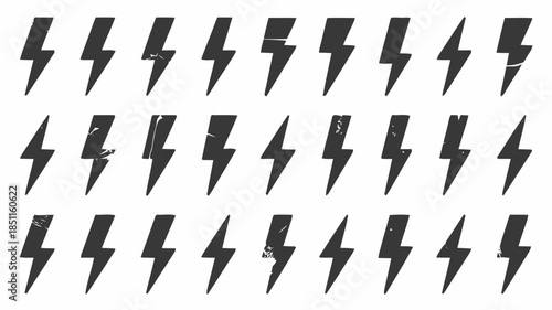 Lightning Bolt Icons in Various Orientations with Dark Gray Color on White Background for Graphic Design
