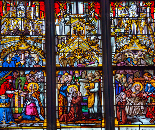Stained glasses of the cathedral, Ploermel, France