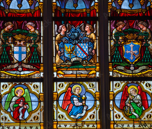 Stained glasses of the cathedral, Ploermel, France