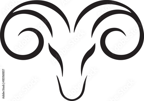 Minimalist Ram Icon: A sleek, minimalistic illustration of a ram's head, focusing on the curved horns and clean lines.