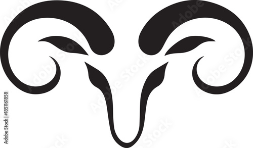 Ram Silhouette: A minimalist monochrome depiction of a ram, its majestic curled horns and stoic profile standing out with stark simplicity.