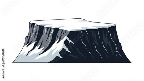 Snowy Mountain Cliff Isolated on White Background