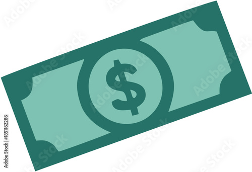 Flat Green Paper Currency Bill Illustration with Dollar Symbol.