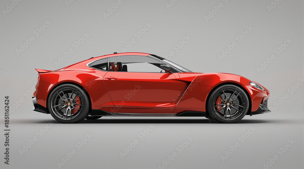 Naklejka premium Sleek Red Sports Car Coupe on a Studio Gray Background