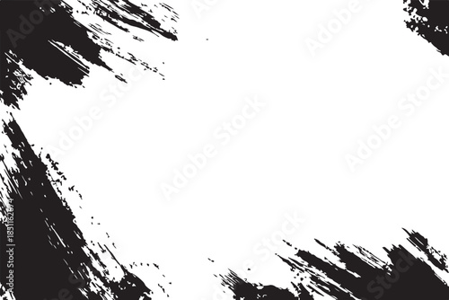 Set of black brush strokes with line frame vector illustration