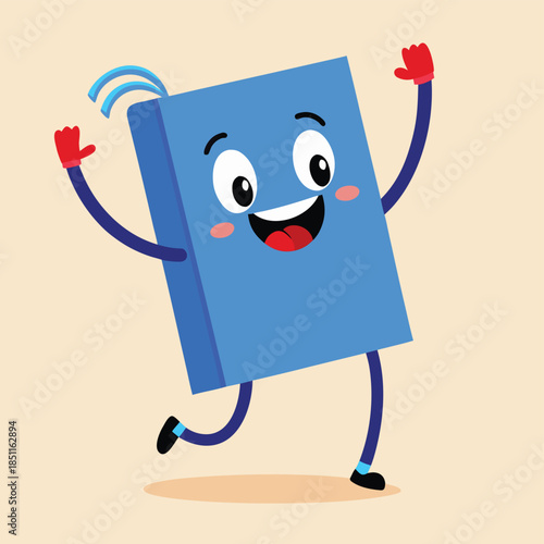 Cheerful anthropomorphic blue blob character smiling, cute 3D render illustration, friendly and approachable mascot for fun.