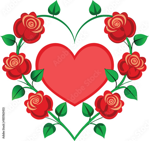 Vibrant red heart frame adorning a festive party background with confetti, celebration and love concept, cheerful design.