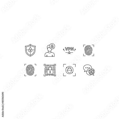 Cybersecurity and digital privacy line icons isolated on transparent background