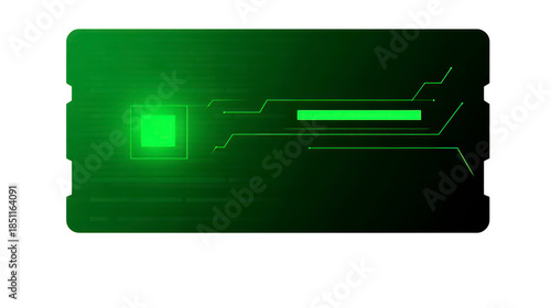 Futuristic green circuit card with glowing chip, digital lines, and transparency background, symbolizing advanced technology, innovation, and secure data transfer
