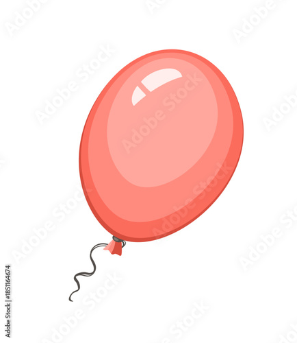 Red balloon in the air, colorful decoration for birthday or Christmas holiday or festive events. Vector Illustration Isolated on white background.