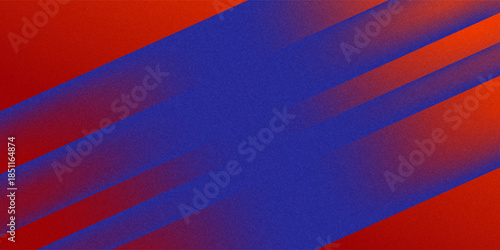 Dark deep bright blue purple red orange coral abstract background. Geometric shape. Angle line strip 3D. Color gradient. Neon electric metallic fire glow light. Grain noise rough.Wide banner.Panoramic