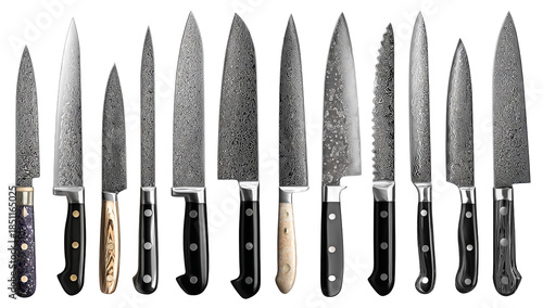 Collection of high-quality kitchen knives isolated on transparent background