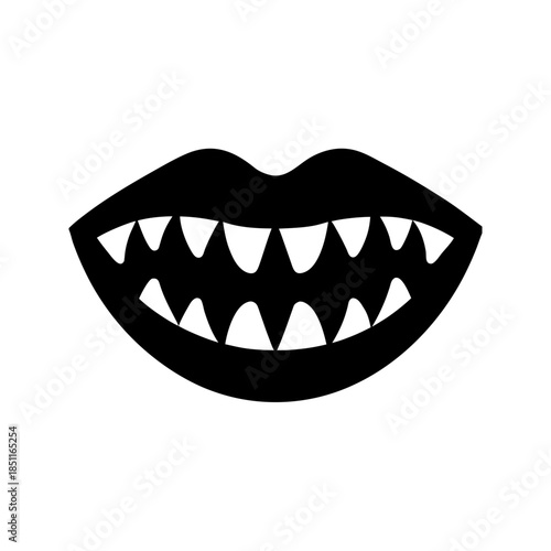 creepy smile mouth icon black silhouette vector illustration on transparent background