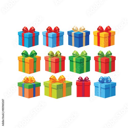 Gift Box Vector Illustration Set with Ribbons and Decorations