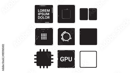 Computer Hardware Icons Set in Modern Minimalist Design with Black and White Color Scheme for UIUX Templates