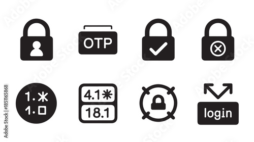 Security Icons Set in Modern Flat Design with Black Color on White Background for Cybersecurity and Authentication