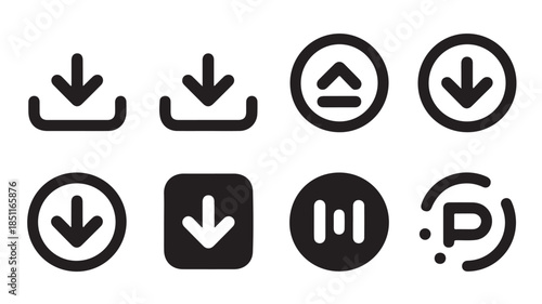 Download icons set in minimalist design with black color on white background for user interface elements